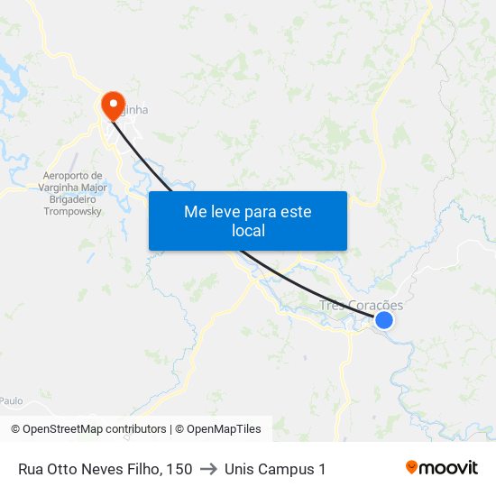 Rua Otto Neves Filho, 150 to Unis Campus 1 map