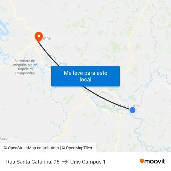 Rua Santa Catarina, 95 to Unis Campus 1 map
