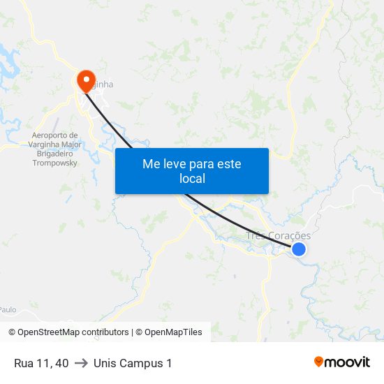 Rua 11, 40 to Unis Campus 1 map