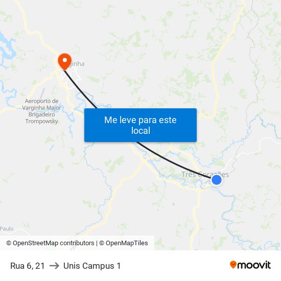 Rua 6, 21 to Unis Campus 1 map