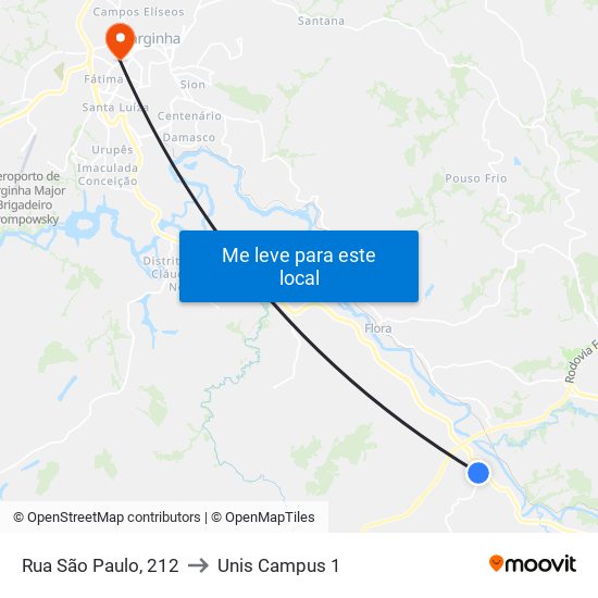 Rua São Paulo, 212 to Unis Campus 1 map