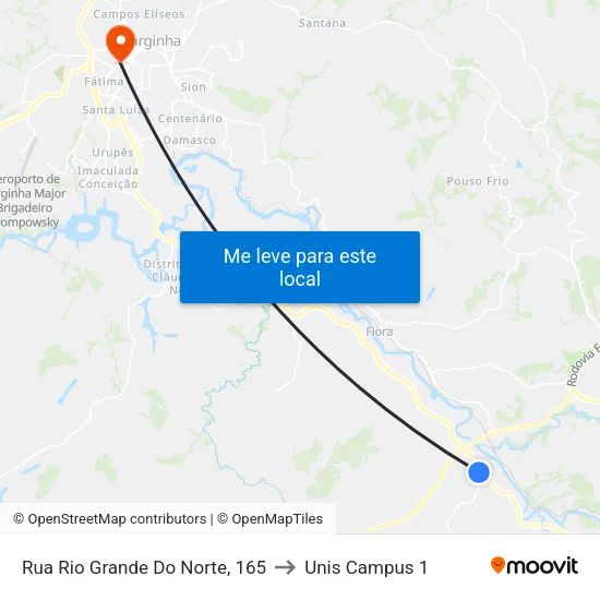 Rua Rio Grande Do Norte, 165 to Unis Campus 1 map
