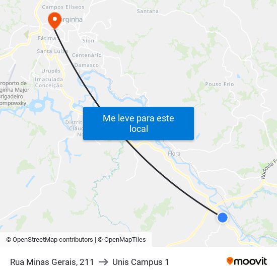 Rua Minas Gerais, 211 to Unis Campus 1 map