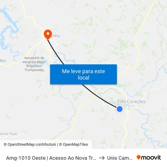 Amg-1010 Oeste | Acesso Ao Nova Três Corações to Unis Campus 1 map