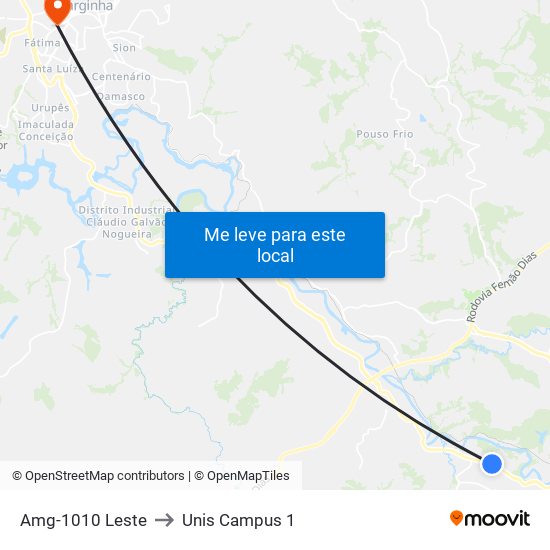 Amg-1010 Leste to Unis Campus 1 map