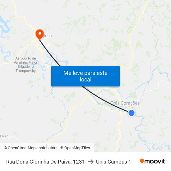 Rua Dona Glorinha De Paiva, 1231 to Unis Campus 1 map