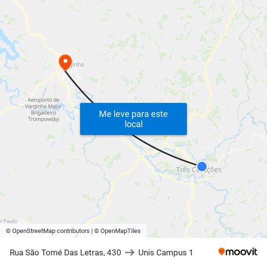 Rua São Tomé Das Letras, 430 to Unis Campus 1 map