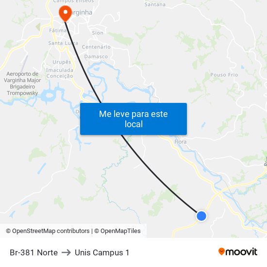 Br-381 Norte to Unis Campus 1 map