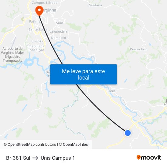 Br-381 Sul to Unis Campus 1 map