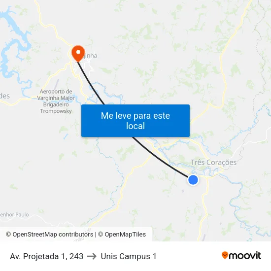 Av. Projetada 1, 243 to Unis Campus 1 map