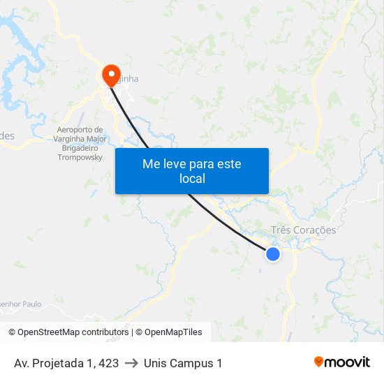 Av. Projetada 1, 423 to Unis Campus 1 map