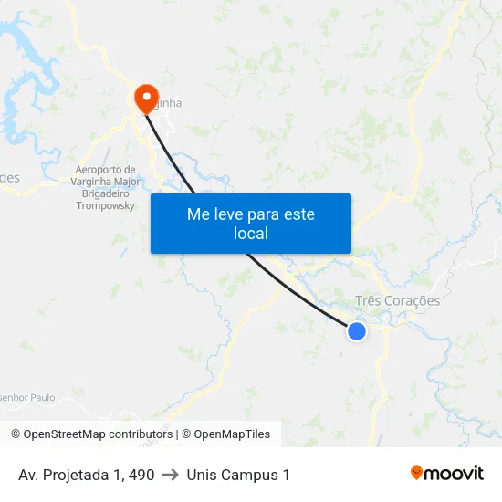 Av. Projetada 1, 490 to Unis Campus 1 map