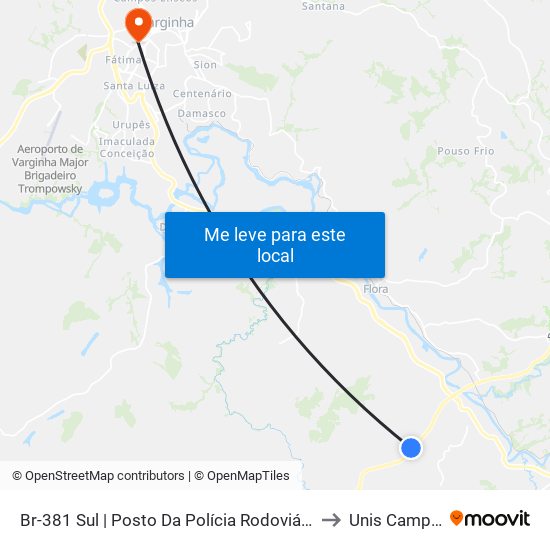 Br-381 Sul | Posto Da Polícia Rodoviária Federal to Unis Campus 1 map