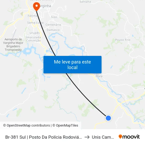 Br-381 Sul | Posto Da Polícia Rodoviária Federal to Unis Campus 1 map