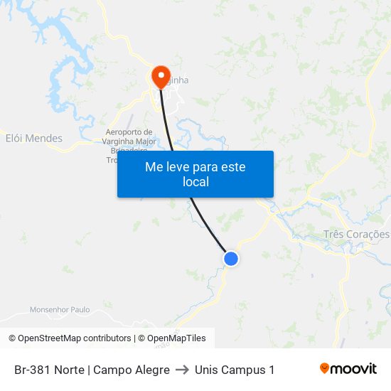 Br-381 Norte | Campo Alegre to Unis Campus 1 map