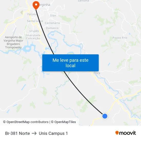 Br-381 Norte to Unis Campus 1 map