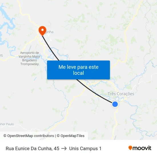 Rua Eunice Da Cunha, 45 to Unis Campus 1 map