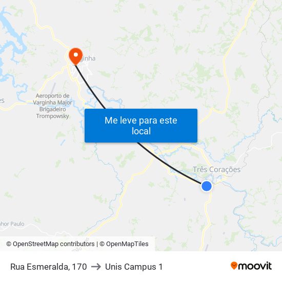 Rua Esmeralda, 170 to Unis Campus 1 map