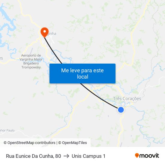 Rua Eunice Da Cunha, 80 to Unis Campus 1 map