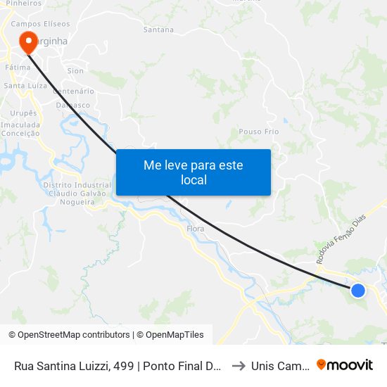 Rua Santina Luizzi, 499 | Ponto Final Da Morada Do Sol to Unis Campus 1 map
