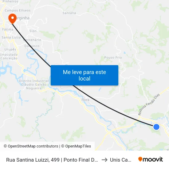 Rua Santina Luizzi, 499 | Ponto Final Da Morada Do Sol to Unis Campus 1 map