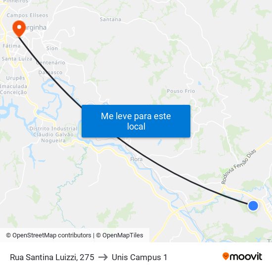 Rua Santina Luizzi, 275 to Unis Campus 1 map