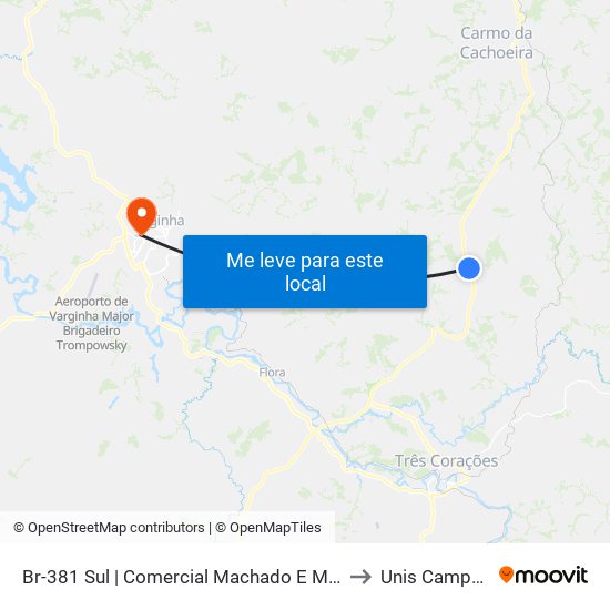 Br-381 Sul | Comercial Machado E Machado to Unis Campus 1 map