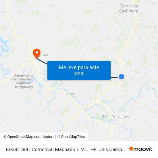Br-381 Sul | Comercial Machado E Machado to Unis Campus 1 map