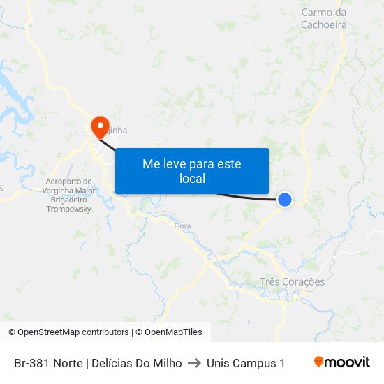 Br-381 Norte | Delícias Do Milho to Unis Campus 1 map