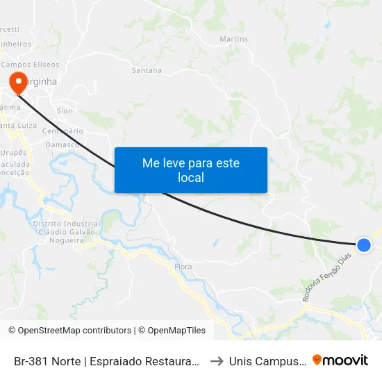 Br-381 Norte | Espraiado Restaurante to Unis Campus 1 map