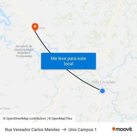 Rua Vereador Carlos Mendes to Unis Campus 1 map