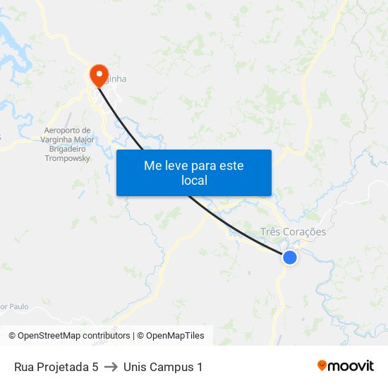Rua Projetada 5 to Unis Campus 1 map