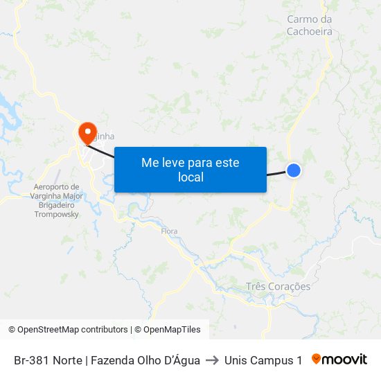 Br-381 Norte | Fazenda Olho D’Água to Unis Campus 1 map