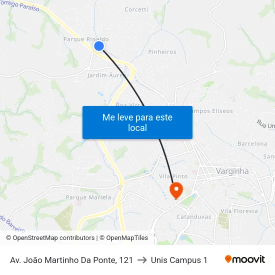 Av. João Martinho Da Ponte, 121 to Unis Campus 1 map