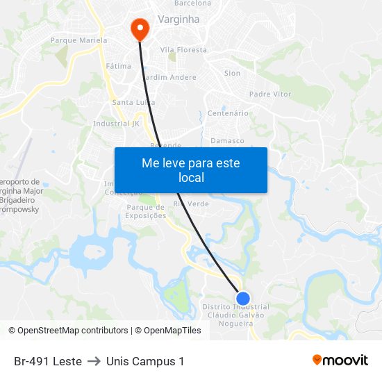 Br-491 Leste to Unis Campus 1 map