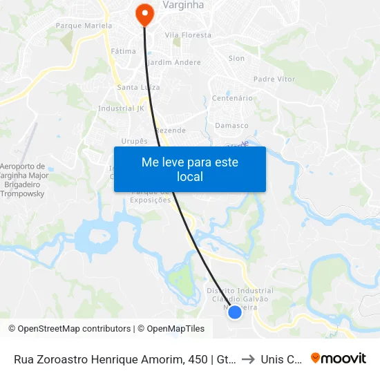 Rua Zoroastro Henrique Amorim, 450 | Gt Minas Transportes E Distribuidora to Unis Campus 1 map