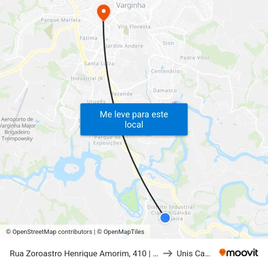 Rua Zoroastro Henrique Amorim, 410 | Café Três Corações to Unis Campus 1 map