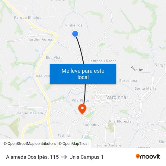 Alameda Dos Ipês, 115 to Unis Campus 1 map