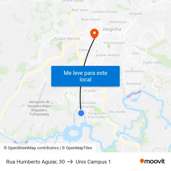 Rua Humberto Aguiar, 30 to Unis Campus 1 map