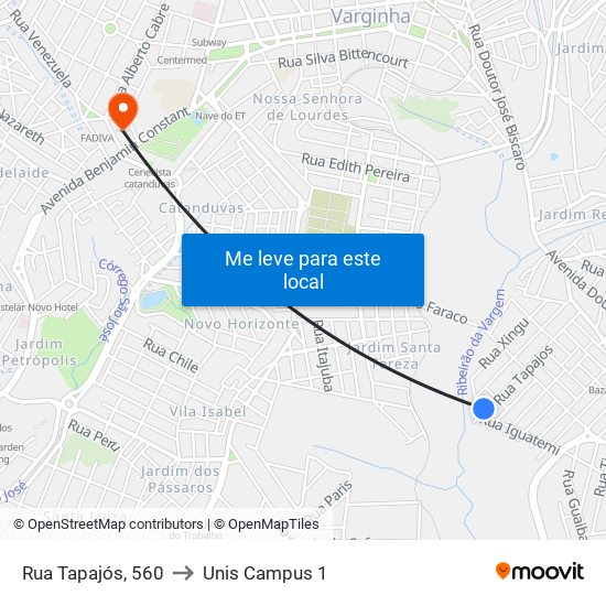 Rua Tapajós, 560 to Unis Campus 1 map