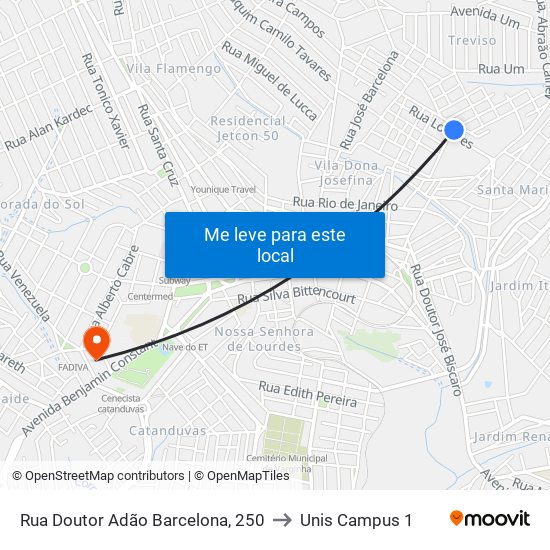 Rua Doutor Adão Barcelona, 250 to Unis Campus 1 map