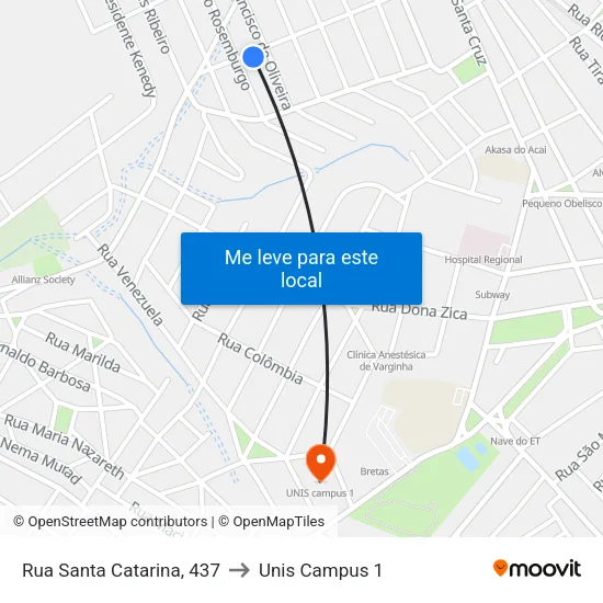 Rua Santa Catarina, 437 to Unis Campus 1 map