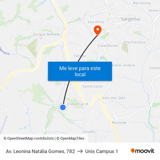 Av. Leonina Natália Gomes, 782 to Unis Campus 1 map