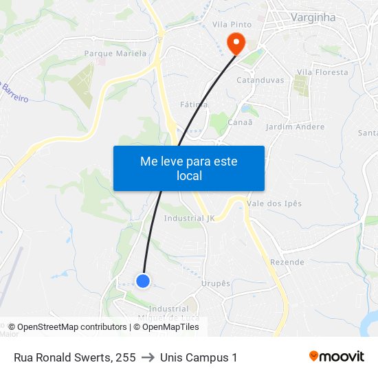Rua Ronald Swerts, 255 to Unis Campus 1 map