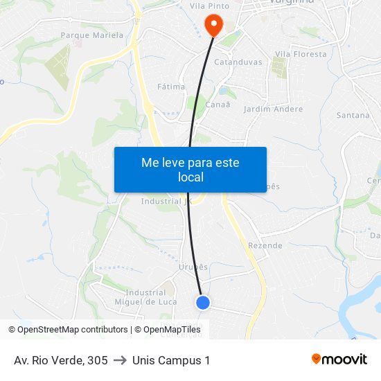 Av. Rio Verde, 305 to Unis Campus 1 map