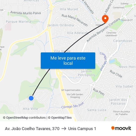 Av. João Coelho Tavares, 370 to Unis Campus 1 map