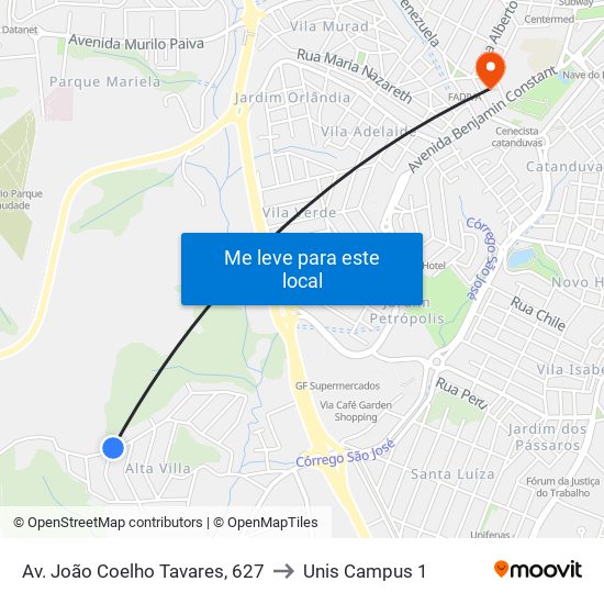 Av. João Coelho Tavares, 627 to Unis Campus 1 map