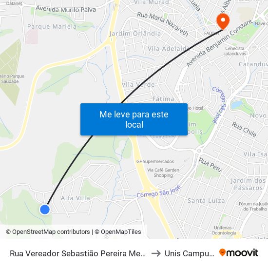 Rua Vereador Sebastião Pereira Menezes to Unis Campus 1 map