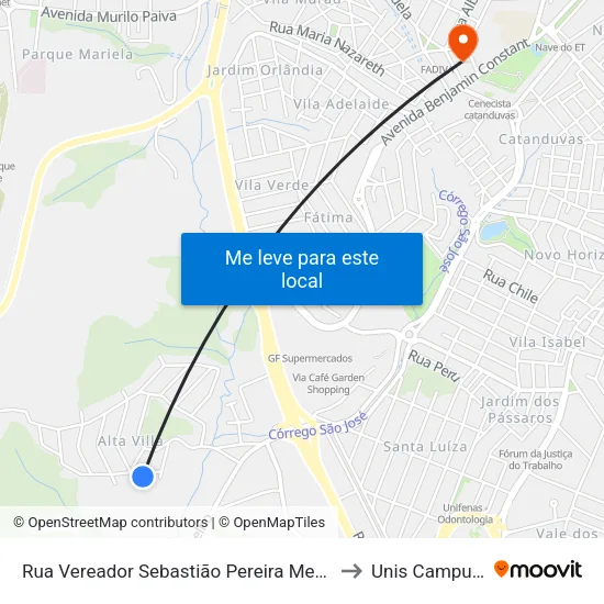 Rua Vereador Sebastião Pereira Menezes to Unis Campus 1 map
