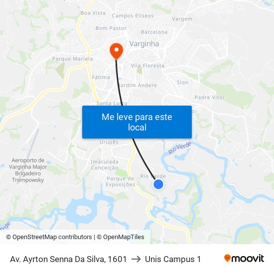 Av. Ayrton Senna Da Silva, 1601 to Unis Campus 1 map